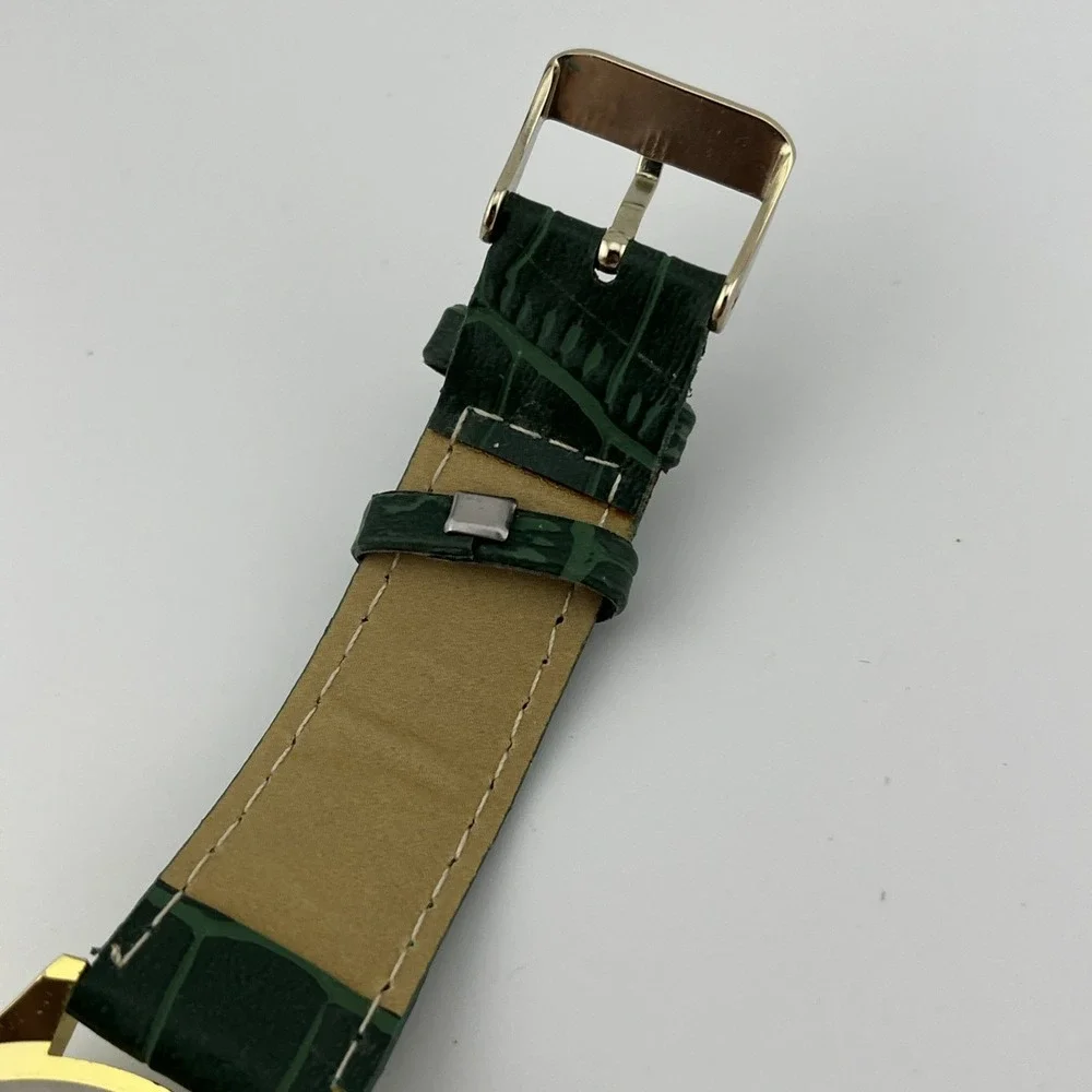 Strada Watch Women 40mm Gold‎ Case MOP Green Faux Leather Band- New Battery